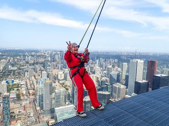 An elderly people on the walk.